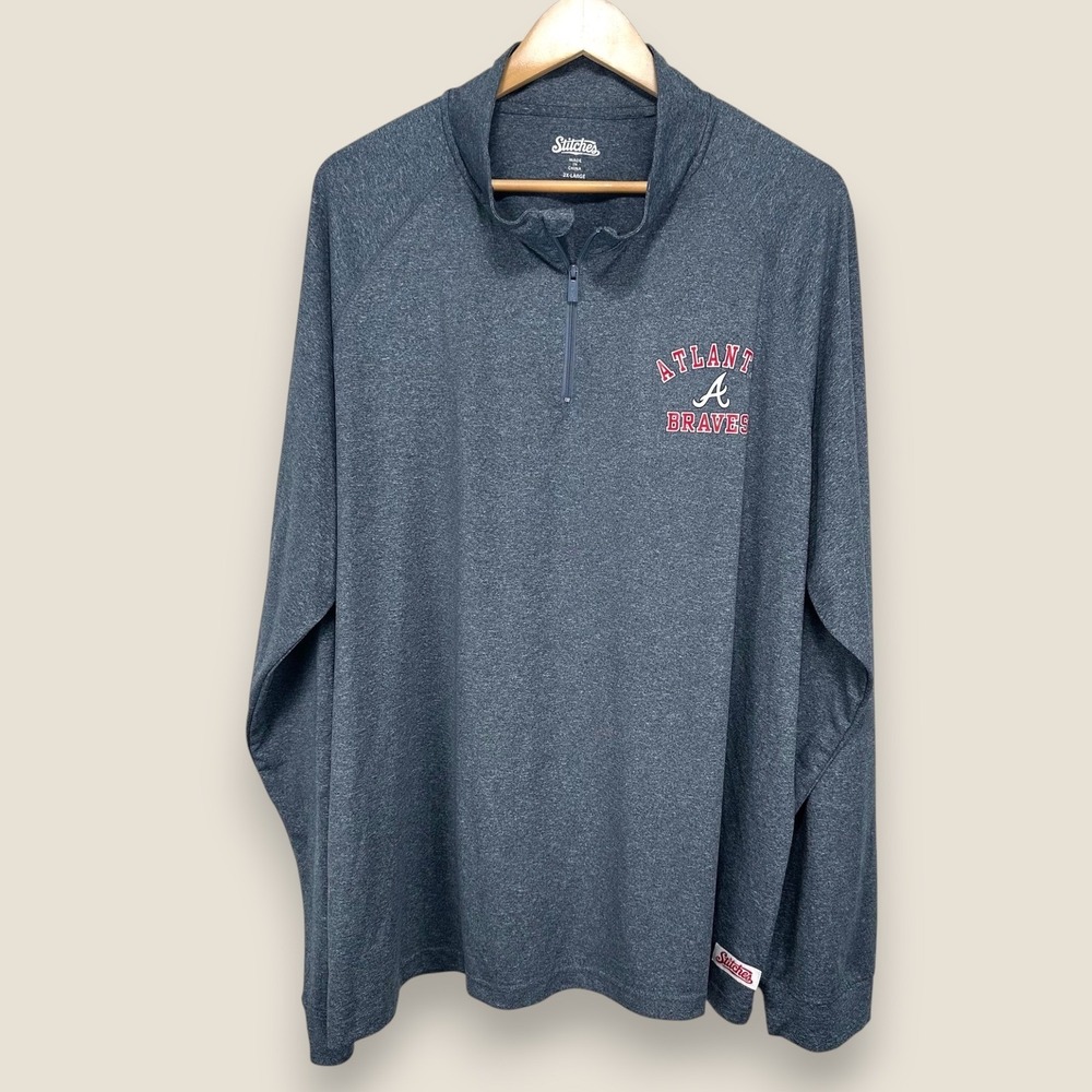 Atlanta Braves Performance Quarter Zip Pullover Men 2XL Gray Stretch Stitches